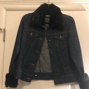 Adrienne Landau Fur Trim Denim Jacket